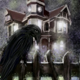 wdphauntedhouse colorsplash haunted creepy old digitalart crow nighttime mansion dark draw